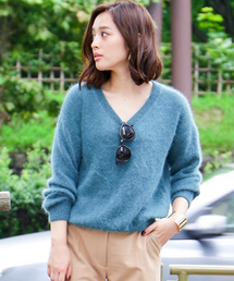 N.（N. Natural Beauty Basic） | ◆鹿の子編みアンゴラミックスVネックニット(ニット/セーター)