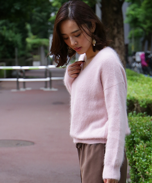 N.（N. Natural Beauty Basic）（エヌエヌナチュラルビューティーベーシック）の「◆鹿の子編みアンゴラミックスVネックニット（ニット/セーター・レディース・グレー/ピンク/ブルー/グリーン・MEDIUM）」の19枚目の写真