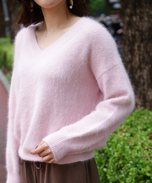 N.（N. Natural Beauty Basic）（エヌエヌナチュラルビューティーベーシック）の「◆鹿の子編みアンゴラミックスVネックニット（ニット/セーター・レディース・グレー/ピンク/ブルー/グリーン・MEDIUM）」の21枚目の写真