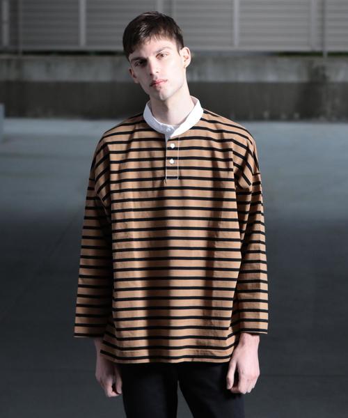 BEAUTY&YOUTH UNITED ARROWS(ビューティーアンドユースユナイテッドアローズ)の「【店舗限定】 by ボーダー ラガーシャツ ◆(Tシャツ/カットソー・メンズ・ブラウン/ネイビー・MEDIUM/LARGE/SMALL)」の1枚目の写真