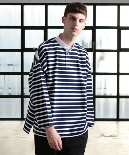 BEAUTY&YOUTH UNITED ARROWS(ビューティーアンドユースユナイテッドアローズ)の「【店舗限定】 by ボーダー ラガーシャツ ◆(Tシャツ/カットソー・メンズ・ブラウン/ネイビー・MEDIUM/LARGE/SMALL)」の3枚目の写真