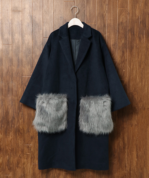 LBC（エルビーシー）の「ポケットファーロングコート（チェスターコート・レディース・ネイビー/ライトグレー・LARGE/MEDIUM）」の3枚目の写真