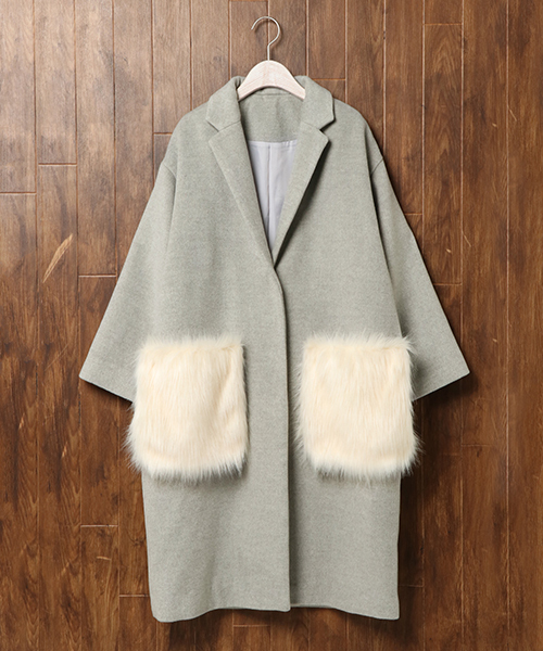 LBC（エルビーシー）の「ポケットファーロングコート（チェスターコート・レディース・ネイビー/ライトグレー・LARGE/MEDIUM）」の14枚目の写真