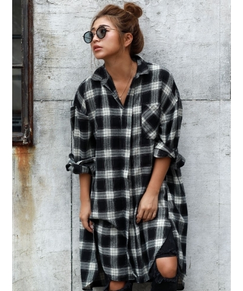 Flove フローブ の ネルチェックロングシャツワンピース シャツワンピース Wear