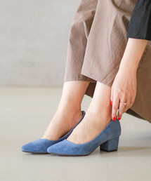 4.5cm チャンキーヒール ポインテッドトゥ パンプス