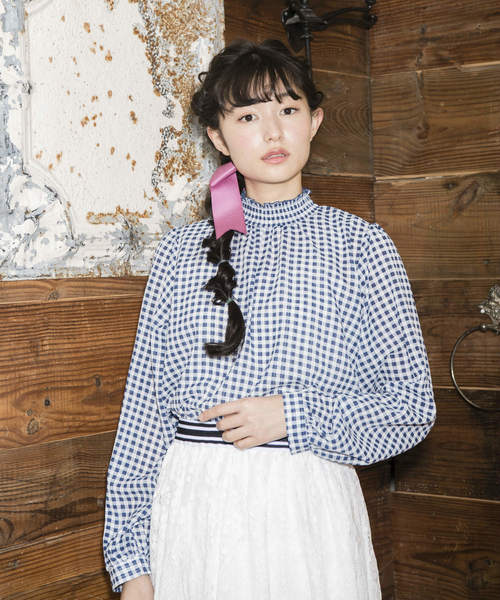 OLIVE des OLIVE（オリーブデオリーブ）の「プチハイ　ギンガムブラウス（シャツ/ブラウス・レディース・ネイビー/ブラック/ベージュ・FREE）」の8枚目の写真