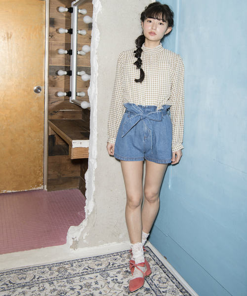 OLIVE des OLIVE（オリーブデオリーブ）の「プチハイ　ギンガムブラウス（シャツ/ブラウス・レディース・ネイビー/ブラック/ベージュ・FREE）」の10枚目の写真