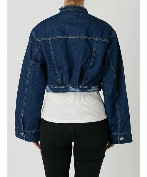 EMODA（エモダ）の「ノーカラークラッシュGジャン（デニムジャケット・レディース・ライトブルー/インディゴブルー・FREE）」の16枚目の写真