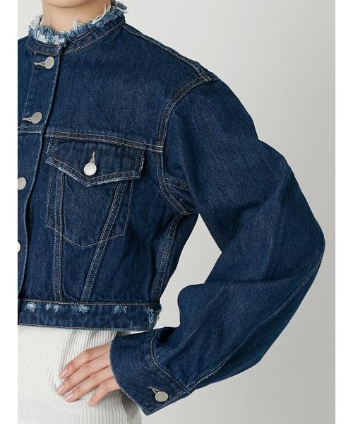 EMODA（エモダ）の「ノーカラークラッシュGジャン（デニムジャケット・レディース・ライトブルー/インディゴブルー・FREE）」の3枚目の写真