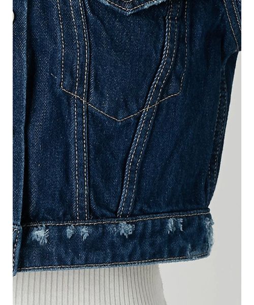 EMODA（エモダ）の「ノーカラークラッシュGジャン（デニムジャケット・レディース・ライトブルー/インディゴブルー・FREE）」の7枚目の写真