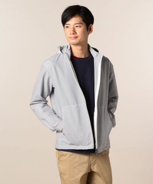 GLOSTER(グロスター)の「サッカーボーダーフーデッドコート(ブルゾン・メンズ・ネイビー/ブルー系その他/ホワイト・L/M/S/XL)」の1枚目の写真