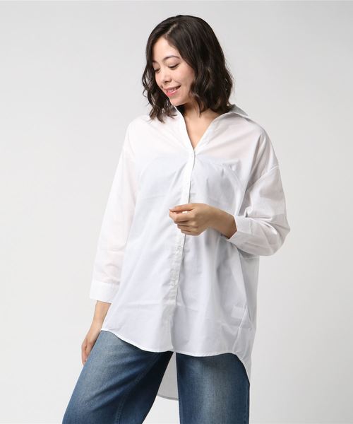 VENCEEXCHANGE（ヴァンスエクスチェンジ）の「バックプリントビッグシルエットシャツ（シャツ/ブラウス・レディース・ブラック/オフホワイト/ダークオリーブ・M）」の8枚目の写真