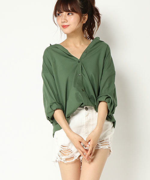 VENCEEXCHANGE（ヴァンスエクスチェンジ）の「バックプリントビッグシルエットシャツ（シャツ/ブラウス・レディース・ブラック/オフホワイト/ダークオリーブ・M）」の10枚目の写真