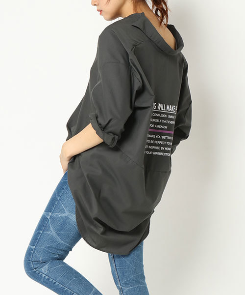 VENCEEXCHANGE（ヴァンスエクスチェンジ）の「バックプリントビッグシルエットシャツ（シャツ/ブラウス・レディース・ブラック/オフホワイト/ダークオリーブ・M）」の16枚目の写真