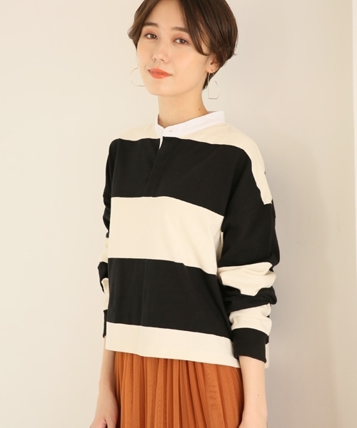 LOWRYS FARM(ローリーズファーム)の「ワイドボーダーラガーシャツ 804830(Tシャツ/カットソー・レディース・ブラウン/オフホワイト/グリーン・MEDIUM/LARGE)」の2枚目の写真