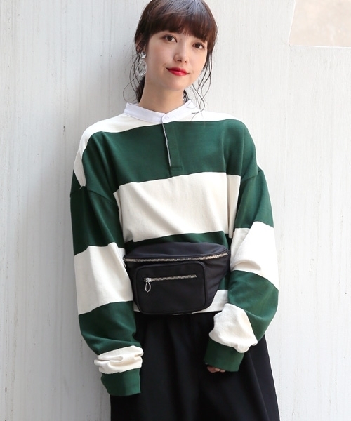 LOWRYS FARM(ローリーズファーム)の「ワイドボーダーラガーシャツ 804830(Tシャツ/カットソー・レディース・ブラウン/オフホワイト/グリーン・MEDIUM/LARGE)」の3枚目の写真