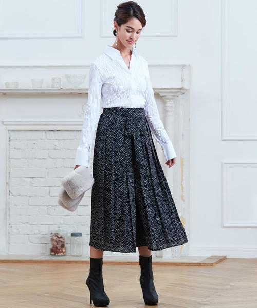 NARACAMICIE（ナラカミーチェ）の「シフォンプリーツガウチョ（その他パンツ・レディース・ブラック/ボルドー・MEDIUM）」の2枚目の写真