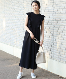 【WEB限定】◆大人可愛い◆ワイドリブフリルマキシワンピース