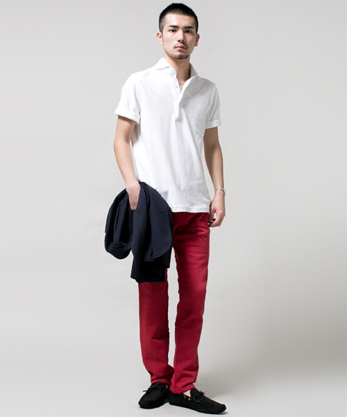 NANO universe（ナノユニバース）の「AKM×nano・universe/ 別注カラージョグデニム（デニムパンツ・メンズ・ホワイト/ブラック/ターコイズブルー/ネイビー/イエロー/ピンク/レッド・LARGE/SMALL/X-LARGE/MEDIUM）」の15枚目の写真