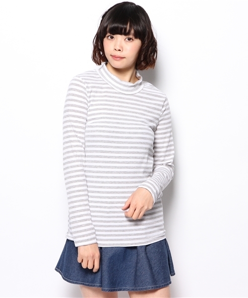 mystic(ミスティック)の「ハイネックボーダープルオーバー(Tシャツ/カットソー・レディース・ネイビー/グレー/ブラック・フリ-)」の5枚目の写真