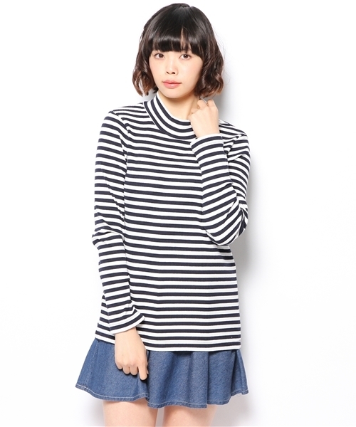 mystic(ミスティック)の「ハイネックボーダープルオーバー(Tシャツ/カットソー・レディース・ネイビー/グレー/ブラック・フリ-)」の4枚目の写真