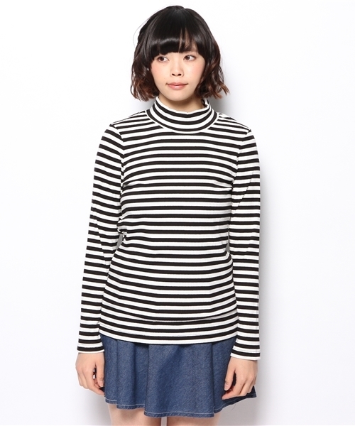 mystic(ミスティック)の「ハイネックボーダープルオーバー(Tシャツ/カットソー・レディース・ネイビー/グレー/ブラック・フリ-)」の7枚目の写真