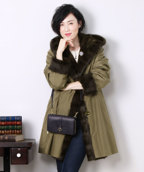 sankyo shokai（サンキョウショウカイ）の「ロシアンリス&シルクリバーシブルコートフード付き（その他アウター・レディース・ライトグレー/ブラック/カーキ・2L/3L/M/L）」の4枚目の写真