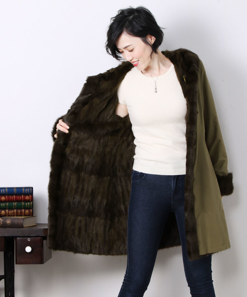 sankyo shokai（サンキョウショウカイ）の「ロシアンリス&シルクリバーシブルコートフード付き（その他アウター・レディース・ライトグレー/ブラック/カーキ・2L/3L/M/L）」の13枚目の写真