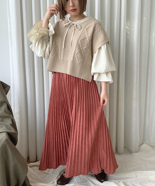 apres jour mignon（アプレジュールミニョン）の「ピーチクロスプリーツスカート【ZOZOTOWN限定アイテム】（スカート・レディース・ブラック/ベージュ/その他・フリー）」の10枚目の写真