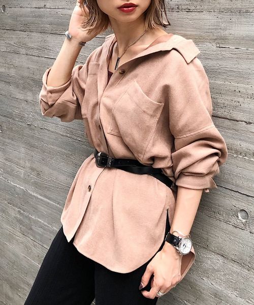 PAGEBOY（ページボーイ）の「ライスコールBIGシャツ（シャツ/ブラウス・レディース・チャコールグレー/キャメル/ダークブラウン/アイボリー/グレイッシュベージュ・FREE）」の5枚目の写真