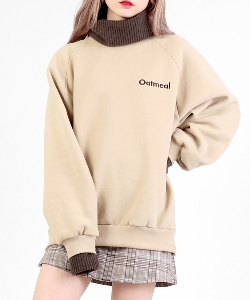 DING（ディング）の「DING/タートルネックoatmeal裏起毛スウェット（スウェット・レディース・ピンク/ベージュ・FREE）」の2枚目の写真