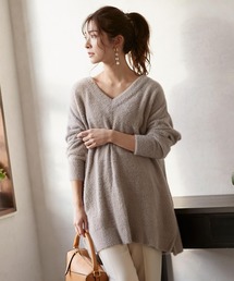 前後2way Vネックフラッフィーニットトップス