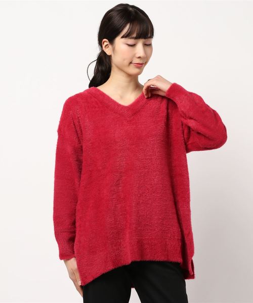 KOBE LETTUCE（コウベレタス）の「前後2way Vネックフラッフィーニットトップス（ニット/セーター・レディース・ホワイト/ベージュ/グレー/ピンク/ダークパープル・FREE）」の9枚目の写真