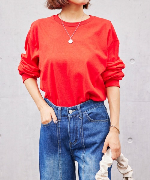 GILDAN（ギルダン）の「目黒蓮さん着用！【GILDAN】6.0オンス USA ウルトラコットンビッグシルエット 袖リブロングスリーブTシャツ 長袖Ｔシャツ 無地ロンT カットソー オーバーサイズ GL2400 MURS（Tシャツ/カットソー・レディース・ホワイト/ダークグレー/ブラック/オレンジ/ピンク/カーキ/ワイン/サックスブルー/サンドベージュ/ロイヤルブルー/ネイビー/ダークオレンジ/ダークブラウン/グリーン/ナチュラル/アッシュ/グレー/ヘザーチャコール/レモンイエロー/ダークグリーン/ゴールド/レッド/パープル・M/L/XL/S/2XL）」の19枚目の写真