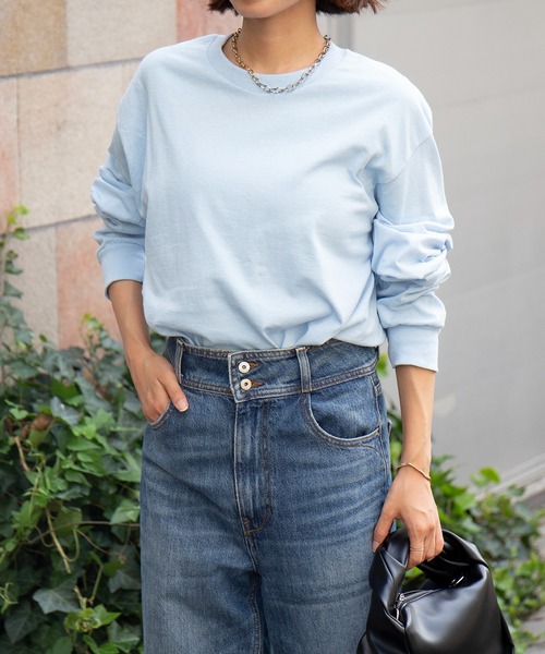 GILDAN（ギルダン）の「目黒蓮さん着用！【GILDAN】6.0オンス USA ウルトラコットンビッグシルエット 袖リブロングスリーブTシャツ 長袖Ｔシャツ 無地ロンT カットソー オーバーサイズ GL2400 MURS（Tシャツ/カットソー・レディース・ホワイト/ダークグレー/ブラック/オレンジ/ピンク/カーキ/ワイン/サックスブルー/サンドベージュ/ロイヤルブルー/ネイビー/ダークオレンジ/ダークブラウン/グリーン/ナチュラル/アッシュ/グレー/ヘザーチャコール/レモンイエロー/ダークグリーン/ゴールド/レッド/パープル・M/L/XL/S/2XL）」の14枚目の写真