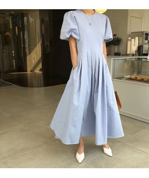 emi+（エミプラス）の「ボリューム袖 ロングワンピース（シャツワンピース・レディース・ホワイト/ブラック/ブルー/グリーン/ライトパープル/キャメル/ネイビー/グレー・FREE）」の18枚目の写真