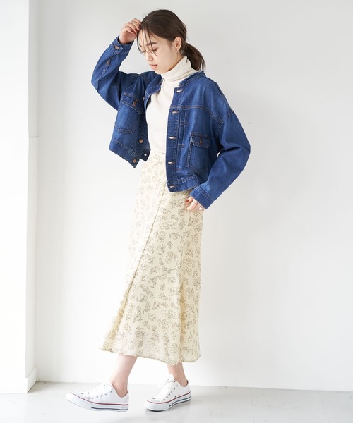 earth music&ecology(アースミュージックアンドエコロジー)の「COTTON USAデニム(ノーカラーBIG Gジャン)*(デニムジャケット・レディース・ダークインディゴブルー/ブルー系その他・FREE)」の5枚目の写真