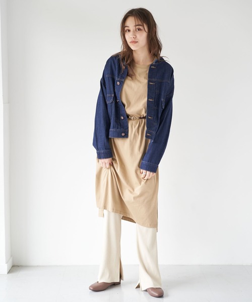 earth music&ecology(アースミュージックアンドエコロジー)の「COTTON USAデニム(ノーカラーBIG Gジャン)*(デニムジャケット・レディース・ダークインディゴブルー/ブルー系その他・FREE)」の11枚目の写真