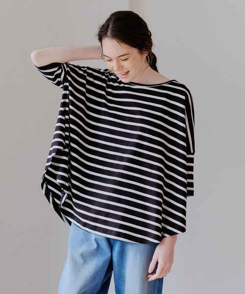 SEVENDAYS=SUNDAY(セブンデイズサンデイ)の「【2020春夏】ラウンドヘムビッグプルオーバー(ボーダー柄)*(Tシャツ/カットソー)」|ブラック