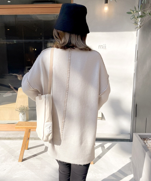 セール】ざっくり可愛い。モックネックハンドステッチ風オーバーサイズ