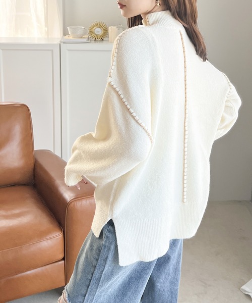 セール】ざっくり可愛い。モックネックハンドステッチ風オーバーサイズ