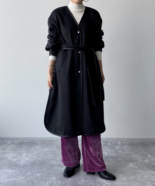 PAGEBOY(ページボーイ)の「Wフェイスパイピングコート(ロングコート/ノーカラーコート)(ダウンジャケット/コート・レディース・ブラック/グレイッシュベージュ・FREE)」の15枚目の写真