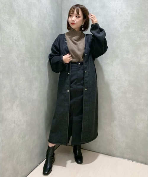 PAGEBOY(ページボーイ)の「Wフェイスパイピングコート(ロングコート/ノーカラーコート)(ダウンジャケット/コート・レディース・ブラック/グレイッシュベージュ・FREE)」の11枚目の写真
