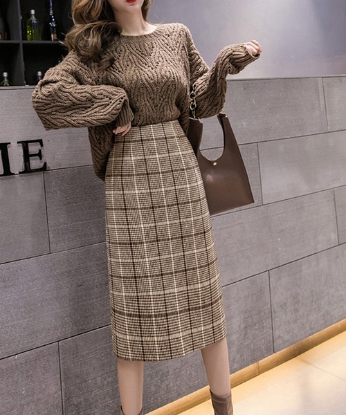Pittok(ピットク)の「グレンチェック柄 ミモレ丈 台形スカート(スカート・レディース・ブラウン/グレー・M)」の10枚目の写真