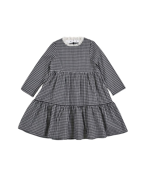 セール Bebe 付け衿ギンガムティアード長袖ワンピース 90 150cm ワンピース Bebe ベベ のファッション