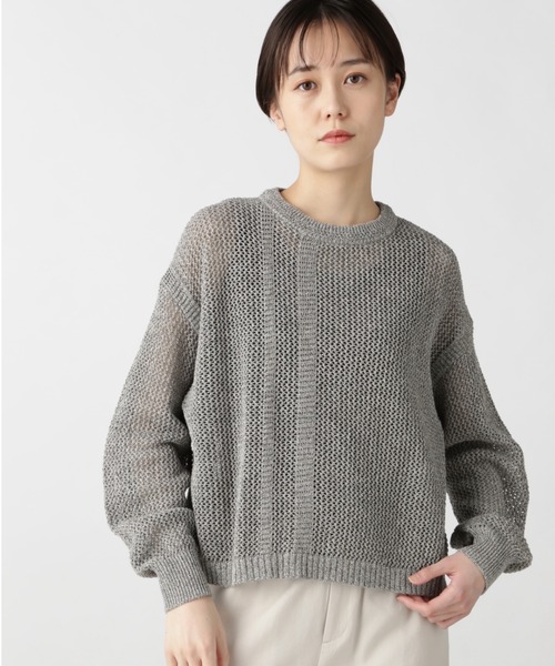 human woman(ヒューマンウーマン)の「◆綿麻メッシュ柄プルオーバー(ニット/セーター・レディース・ライトベージュ/チャコールグレー・MEDIUM)」の1枚目の写真