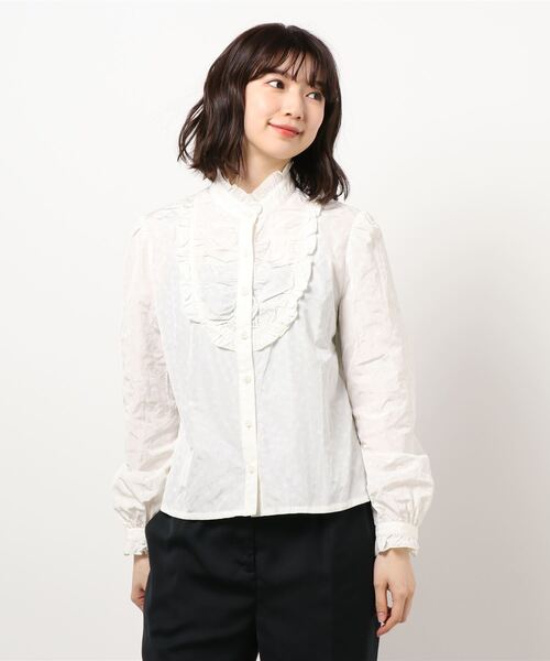 GGD（ジージーディー）の「HAVE A NICE TRIP / イタリアンメモリーシェープハナガラフリルシャツ（シャツ/ブラウス・レディース・ホワイト/ピンク・L/LL/M）」の2枚目の写真