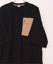 TRAP/U  | 16/-天竺 × 布帛 ドローコード付き ミリタリー フロントポケット 異素材切替 コットン 半袖 Tシャツ(Tシャツ/カットソー)