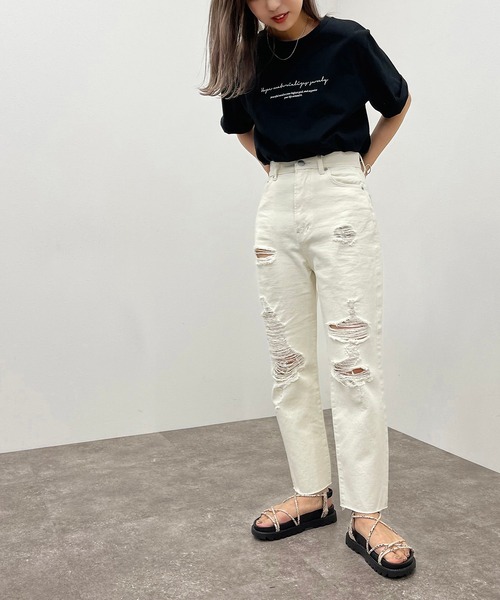 apres jour mignon(アプレジュールミニョン)の「クラッシュデニム 【ZOZOTOWN限定アイテム】(デニムパンツ・レディース・ライトブルー/グレー系その他/オフホワイト・LARGE/MEDIUM/SMALL/X-LARGE)」の8枚目の写真