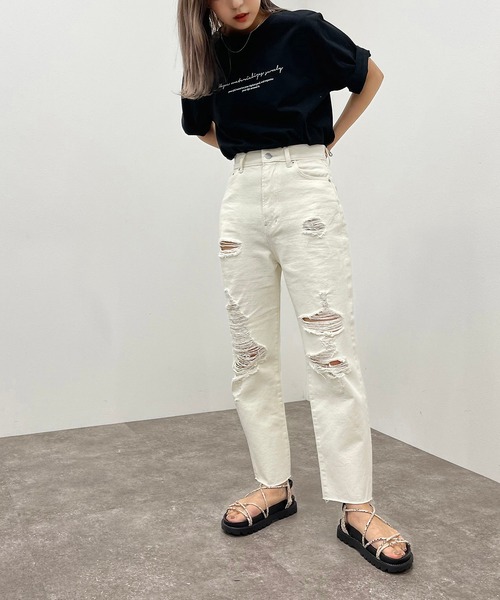 apres jour mignon(アプレジュールミニョン)の「クラッシュデニム 【ZOZOTOWN限定アイテム】(デニムパンツ・レディース・ライトブルー/グレー系その他/オフホワイト・LARGE/MEDIUM/SMALL/X-LARGE)」の9枚目の写真